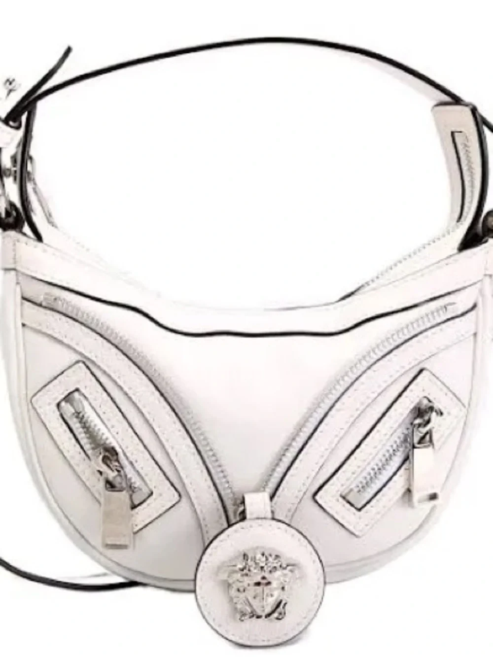 Versace Optical White Calfskin Crescent Hobo Shoulder Bag Silver Hardware